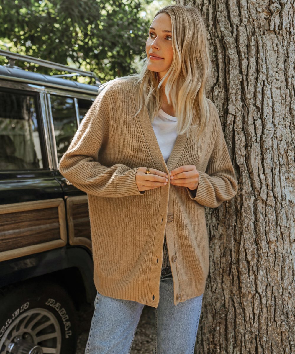 Damen Oversized Kaschmir V-Ausschnitt Cardigan