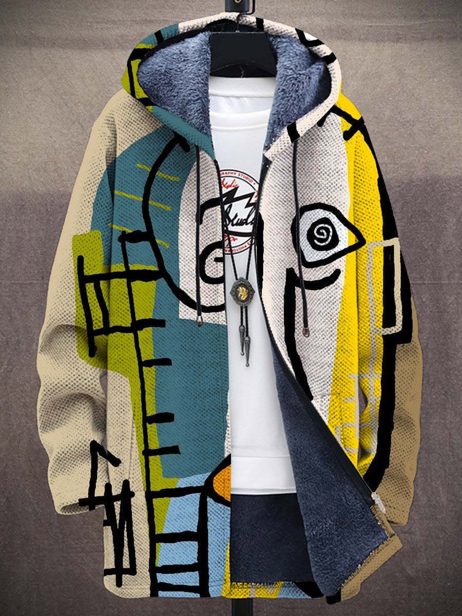Damen Oversized Kunstdruck Fleecegefütterter Reißverschluss Cardigan - Mehrfarbig