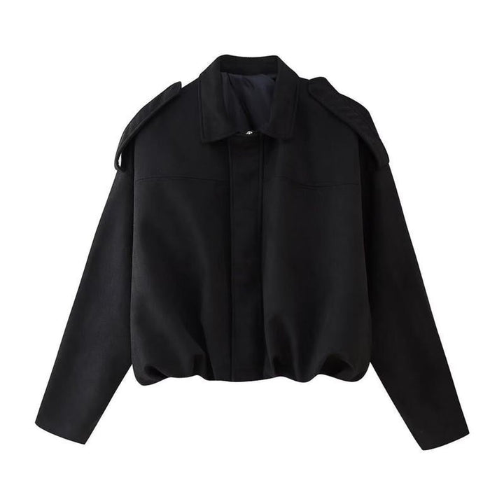 Damen Oversized Kurzgeschnittene Kunstwildleder Bomberjacke - Schwarz