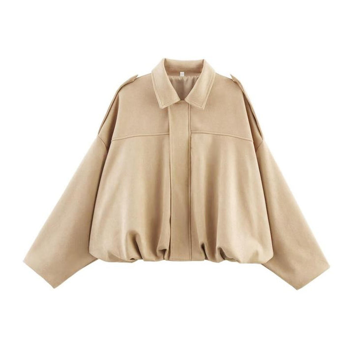 Damen Oversized Kurzgeschnittene Kunstwildleder Bomberjacke - Beige