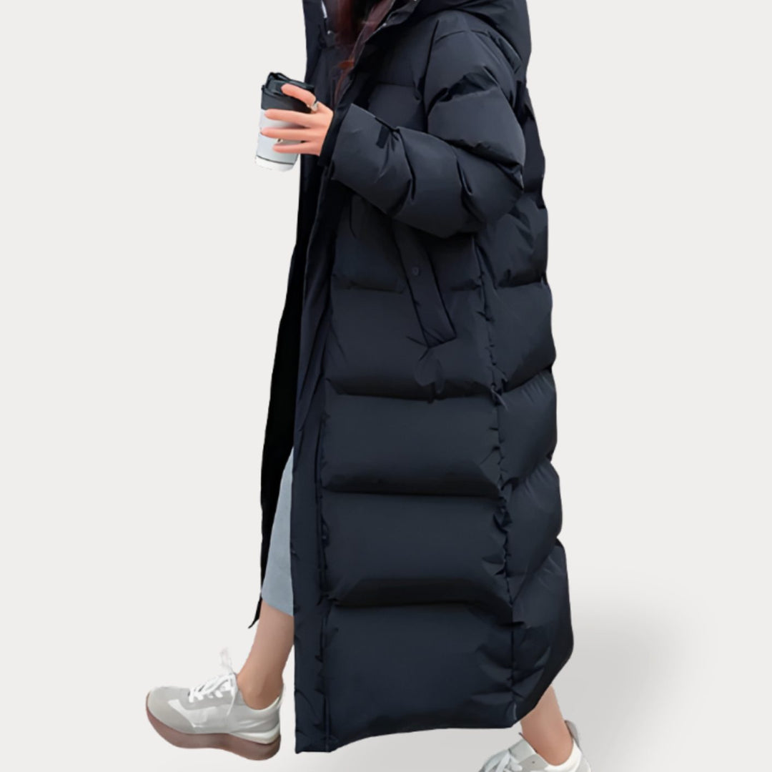 Damen Oversized Lange Daunenjacke mit Kapuze Puffer Jacket