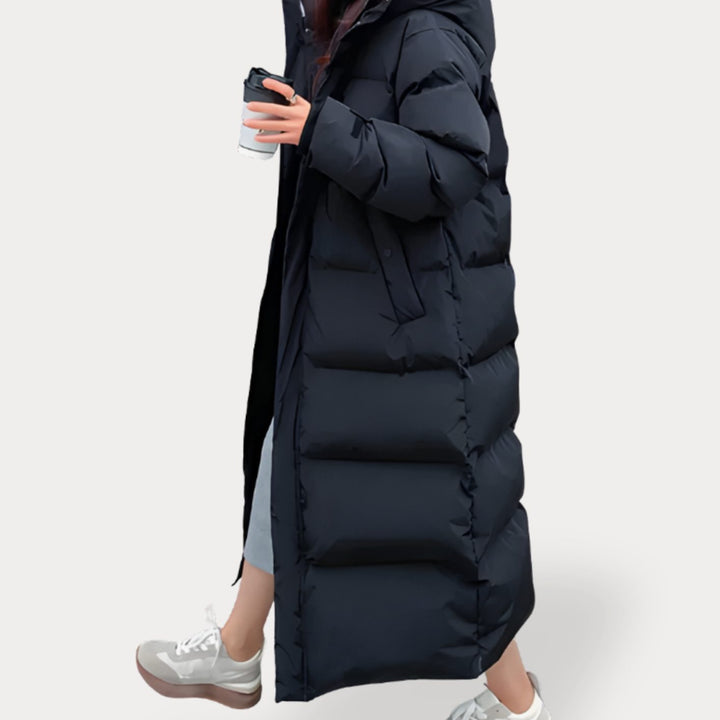 Damen Oversized Lange Daunenjacke mit Kapuze Puffer Jacket