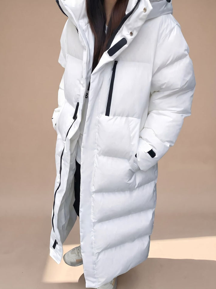 Damen Oversized Lange Daunenjacke mit Kapuze Puffer Jacket