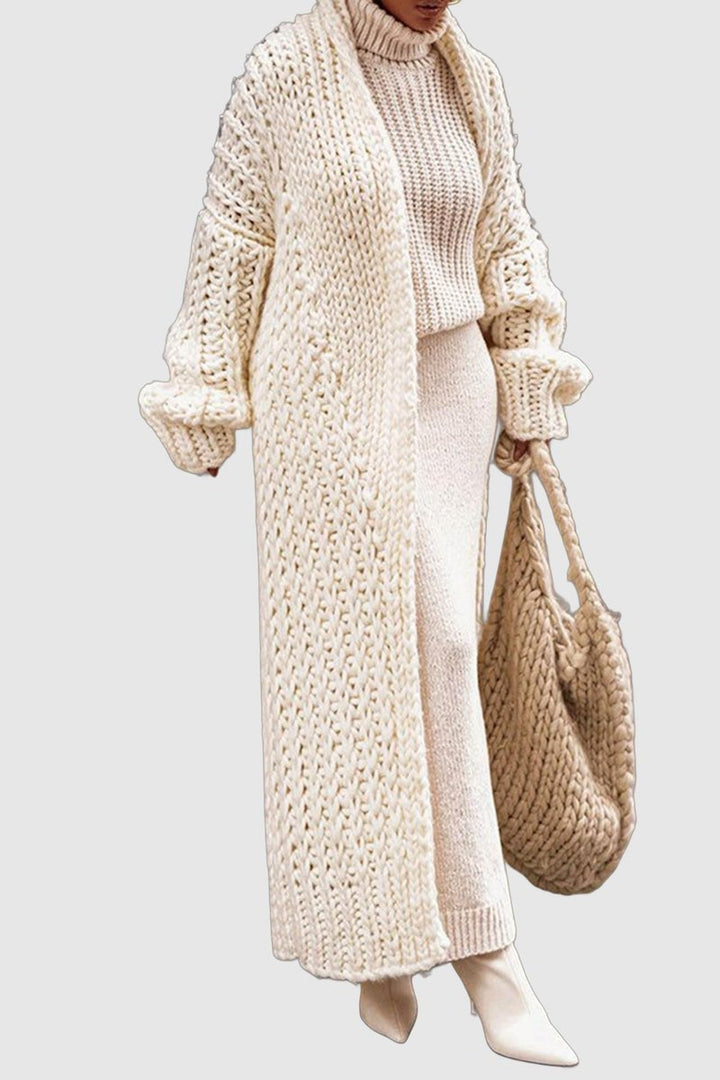 Damen Oversized Longline Grobstrick Cardigan Offen