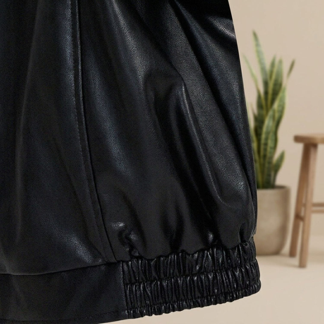 Damen Oversized PU-Leder Bomberjacke mit Reißverschluss
