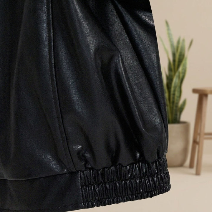 Damen Oversized PU-Leder Bomberjacke mit Reißverschluss