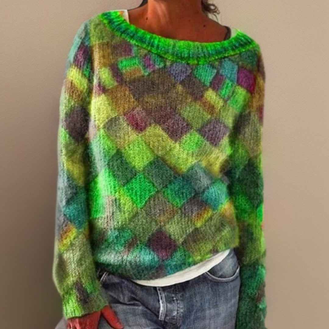 Damen Oversized Rauten-Knit Sweater mit lockerem Schnitt - Grün
