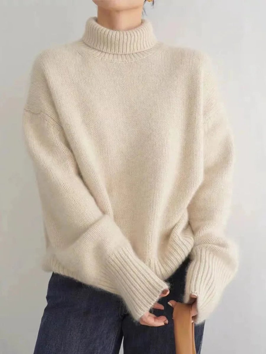 Damen Oversized Rollkragen Knit Sweater aus weicher Wollmischung
