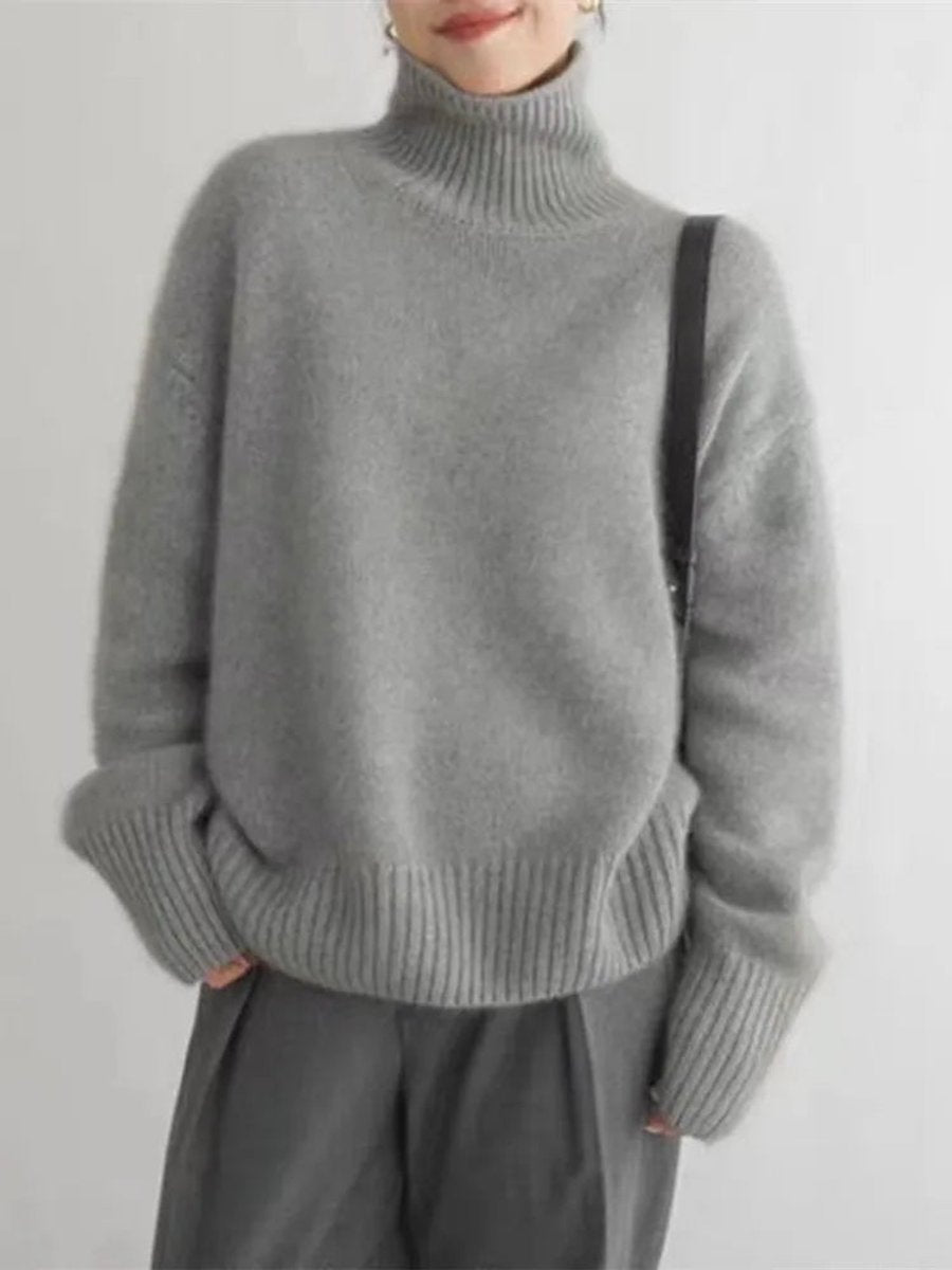Damen Oversized Rollkragen Knit Sweater aus weicher Wollmischung