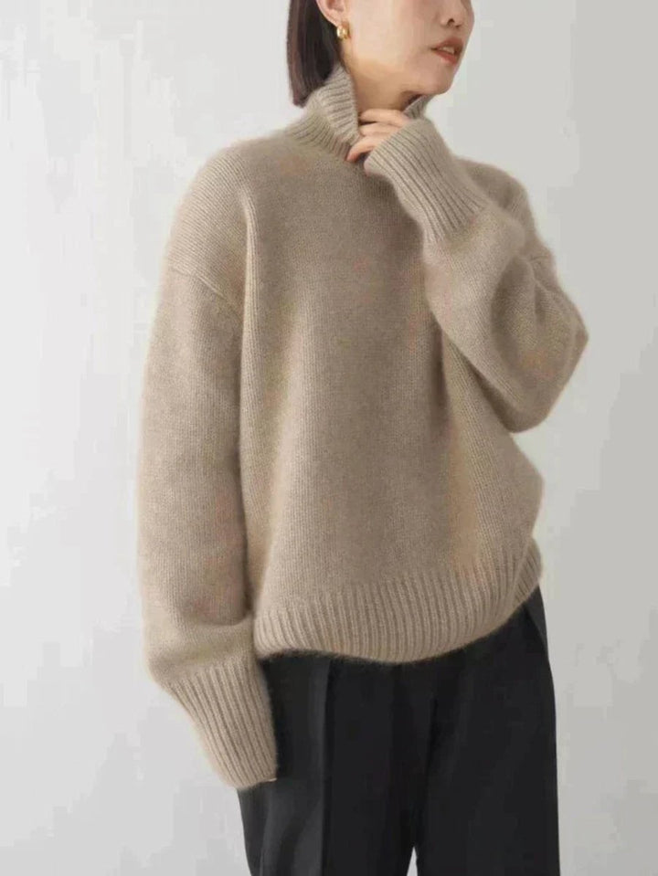 Damen Oversized Rollkragen Knit Sweater aus weicher Wollmischung - Khaki