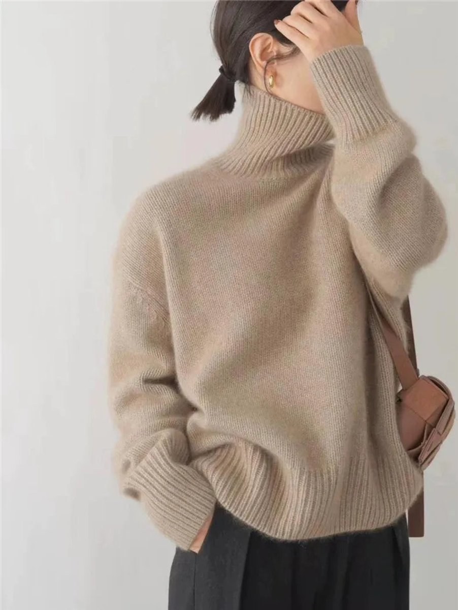 Damen Oversized Rollkragen Knit Sweater aus weicher Wollmischung