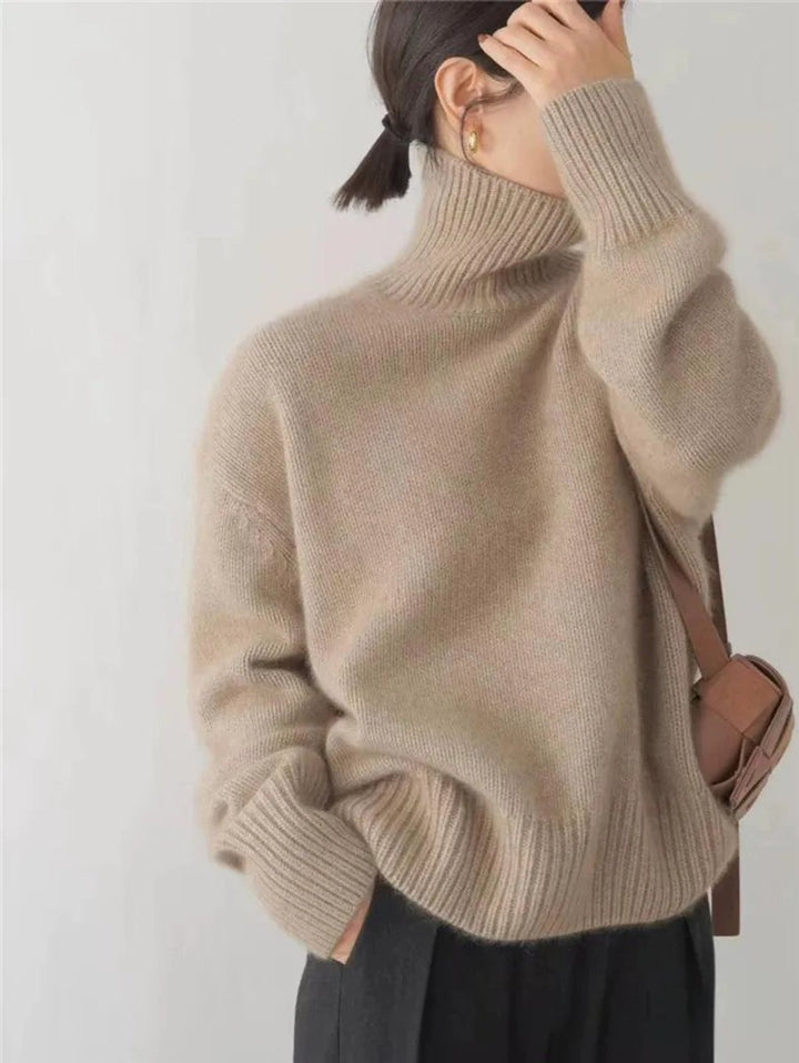 Damen Oversized Rollkragen Knit Sweater aus weicher Wollmischung