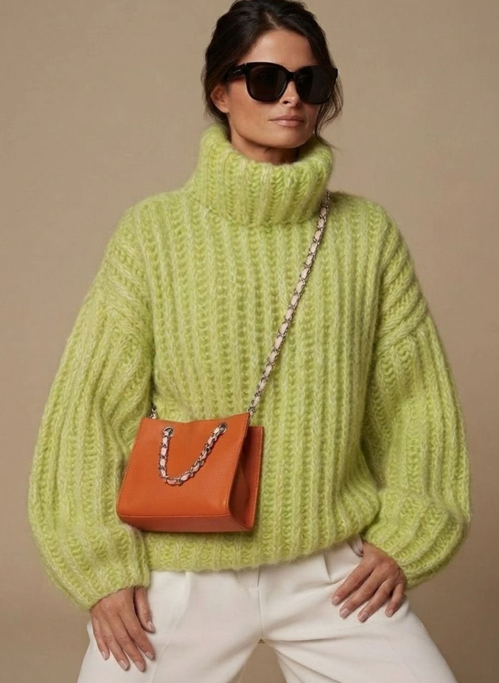 Damen Oversized Rollkragen Strickpullover Flauschig Warm