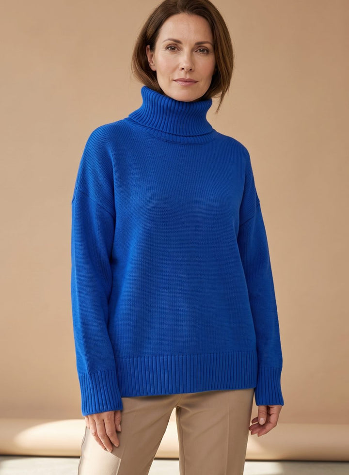Damen Oversized Rollkragen Strickpullover Langarm - Blau