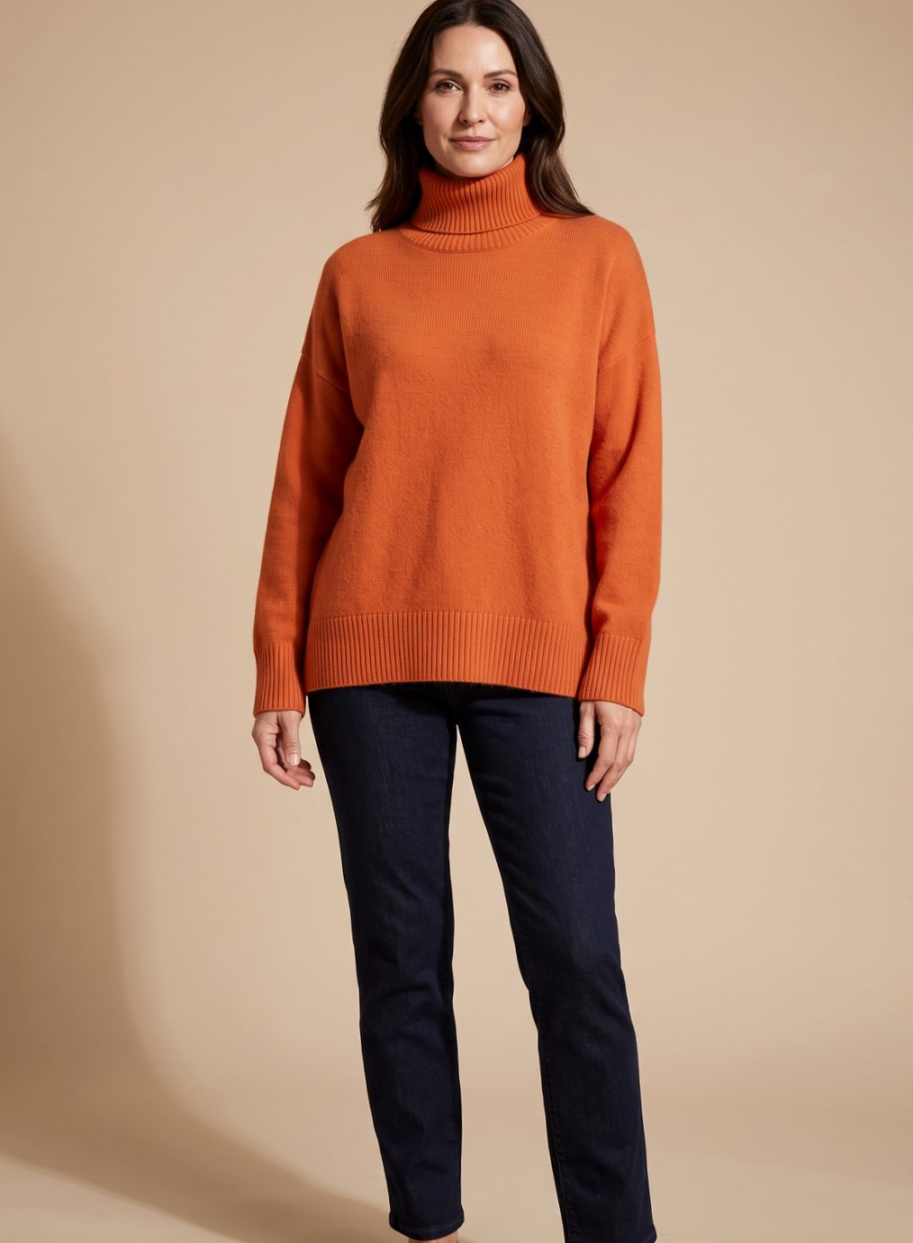 Damen Oversized Rollkragen Strickpullover Langarm - Orange