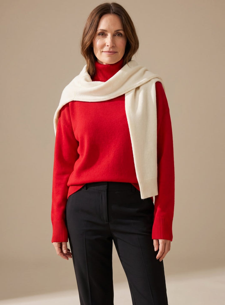 Damen Oversized Rollkragen Strickpullover Langarm - Rot