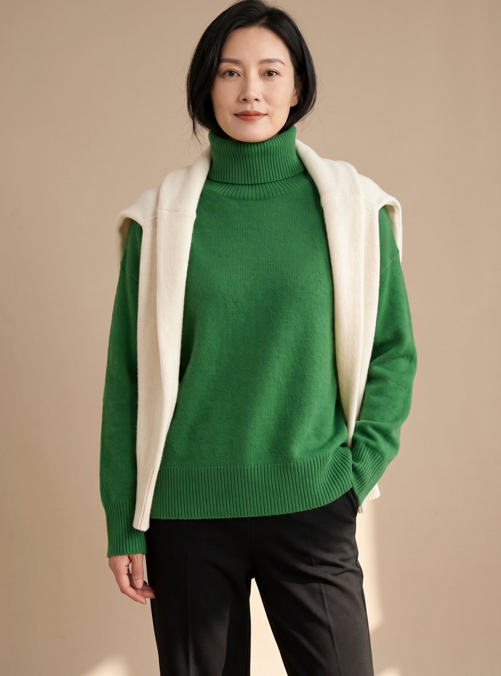 Damen Oversized Rollkragen Strickpullover Langarm - Grün