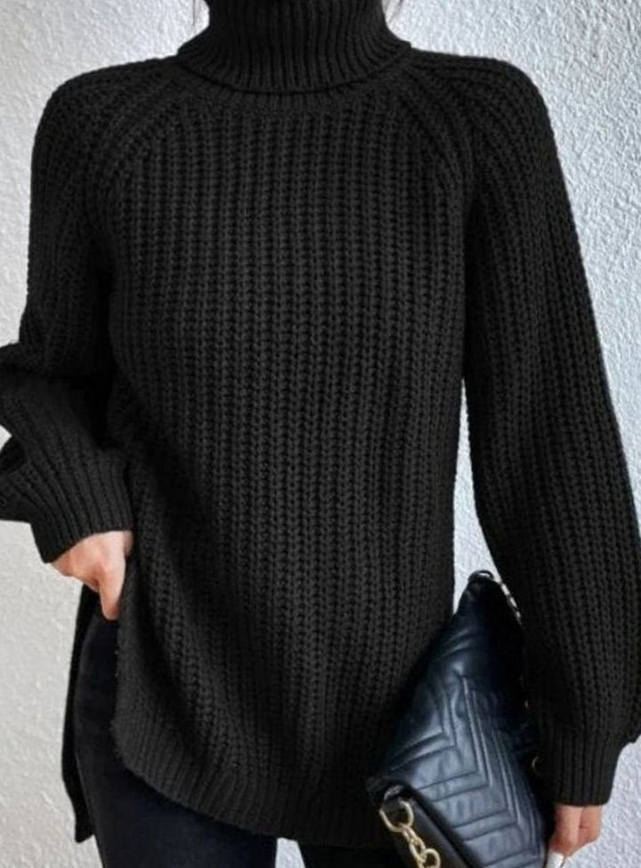Damen Oversized Rollkragen Strickpullover mit lockerem Schnitt - Schwarz