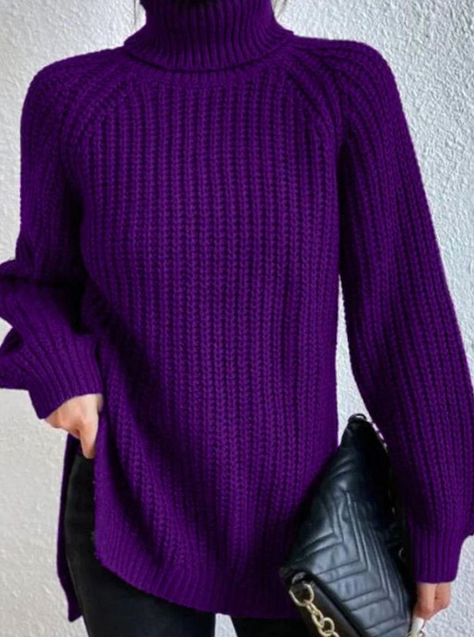 Damen Oversized Rollkragen Strickpullover mit lockerem Schnitt - Lila