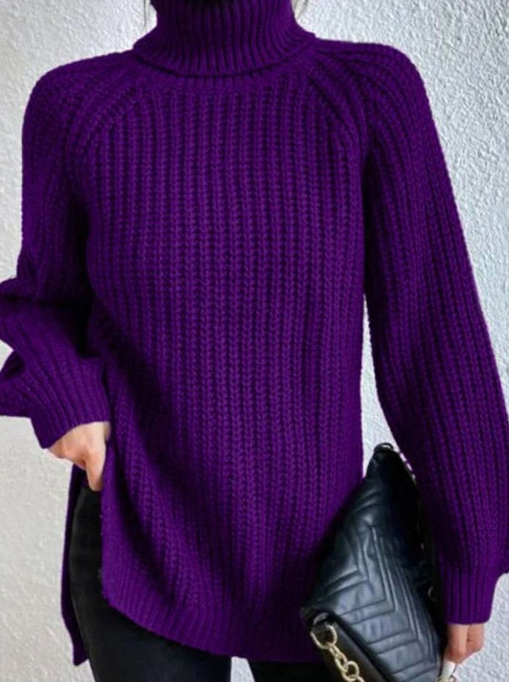 Damen Oversized Rollkragen Strickpullover mit lockerem Schnitt - Lila
