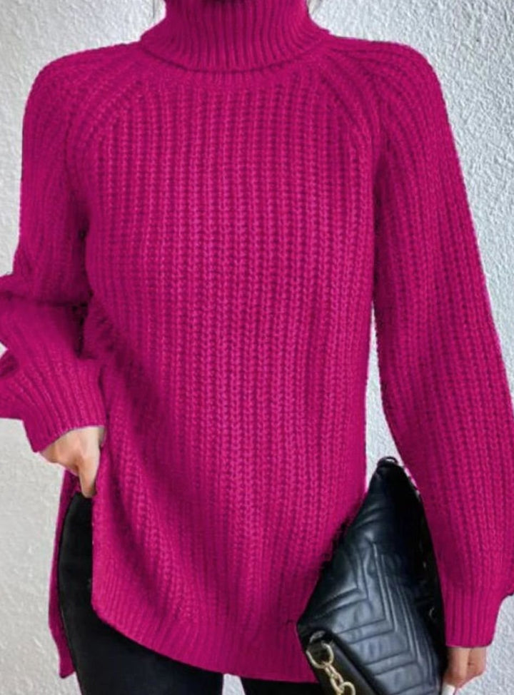 Damen Oversized Rollkragen Strickpullover mit lockerem Schnitt - Rosa