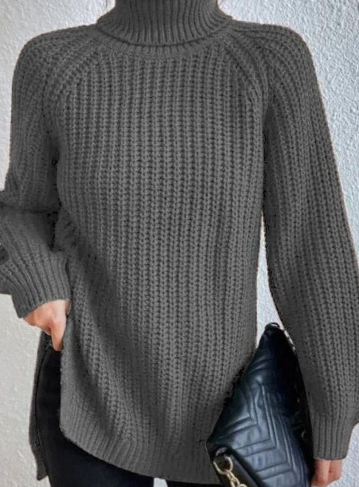 Damen Oversized Rollkragen Strickpullover mit lockerem Schnitt - Grau