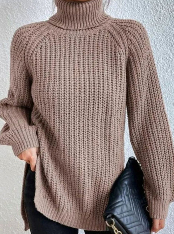 Damen Oversized Rollkragen Strickpullover mit lockerem Schnitt - Hellbraun