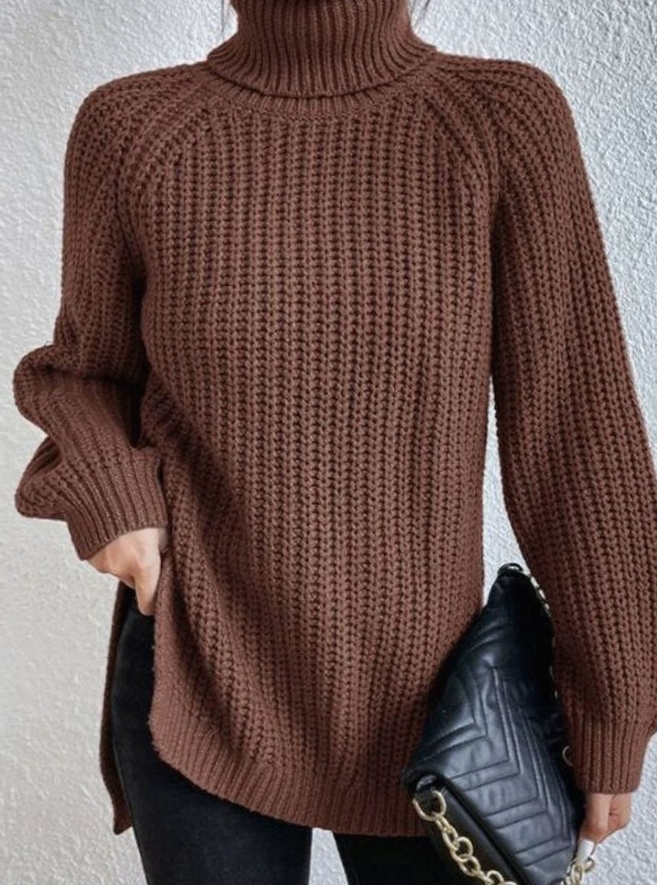 Damen Oversized Rollkragen Strickpullover mit lockerem Schnitt - Bernstein