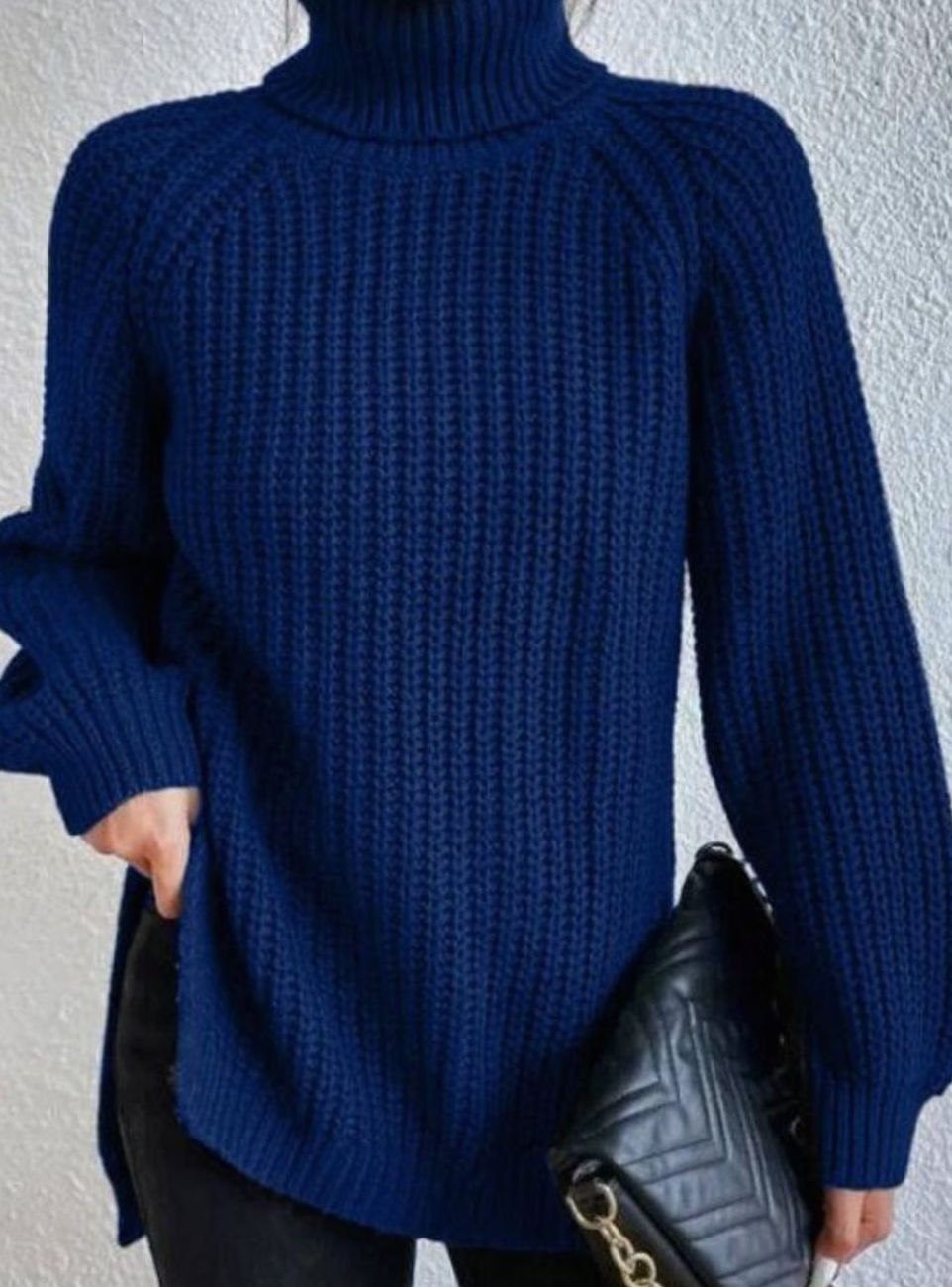 Damen Oversized Rollkragen Strickpullover mit lockerem Schnitt - Marineblau