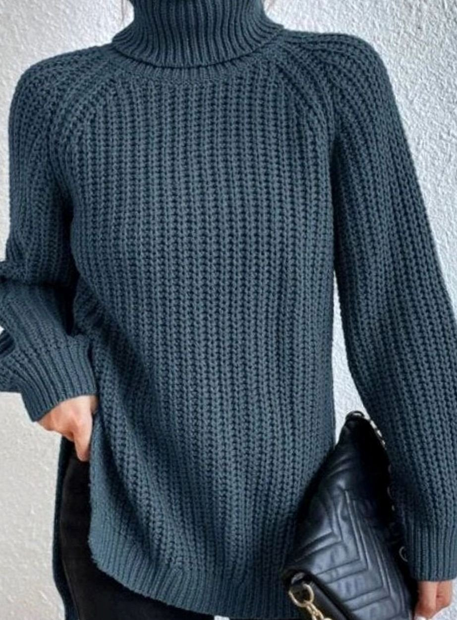 Damen Oversized Rollkragen Strickpullover mit lockerem Schnitt - Ozeanblau