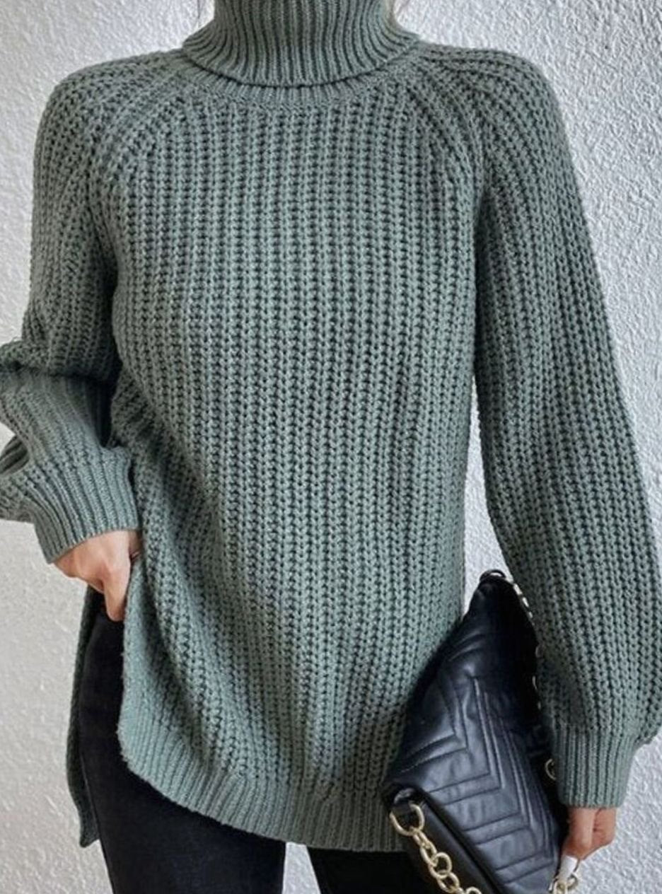 Damen Oversized Rollkragen Strickpullover mit lockerem Schnitt - Grün