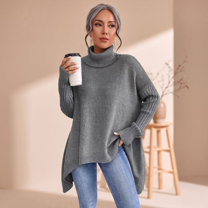 Damen Oversized Rollkragenpullover Kaschmirstrick Langarm - Grau