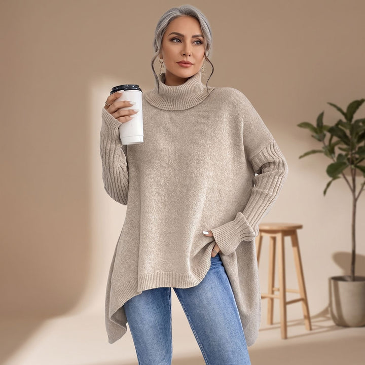 Damen Oversized Rollkragenpullover Kaschmirstrick Langarm - Aprikose
