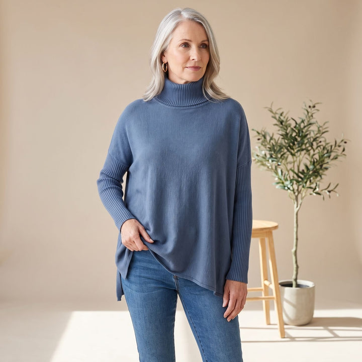 Damen Oversized Rollkragenpullover Kaschmirstrick Langarm