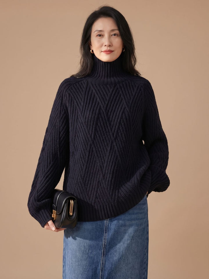Damen Oversized Rollkragenpullover mit Zopfmuster