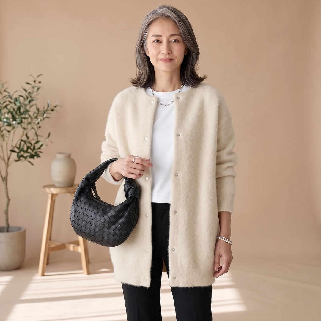 Damen Oversized Strickjacke mit Druckknöpfen Long Sleeve Cardigan