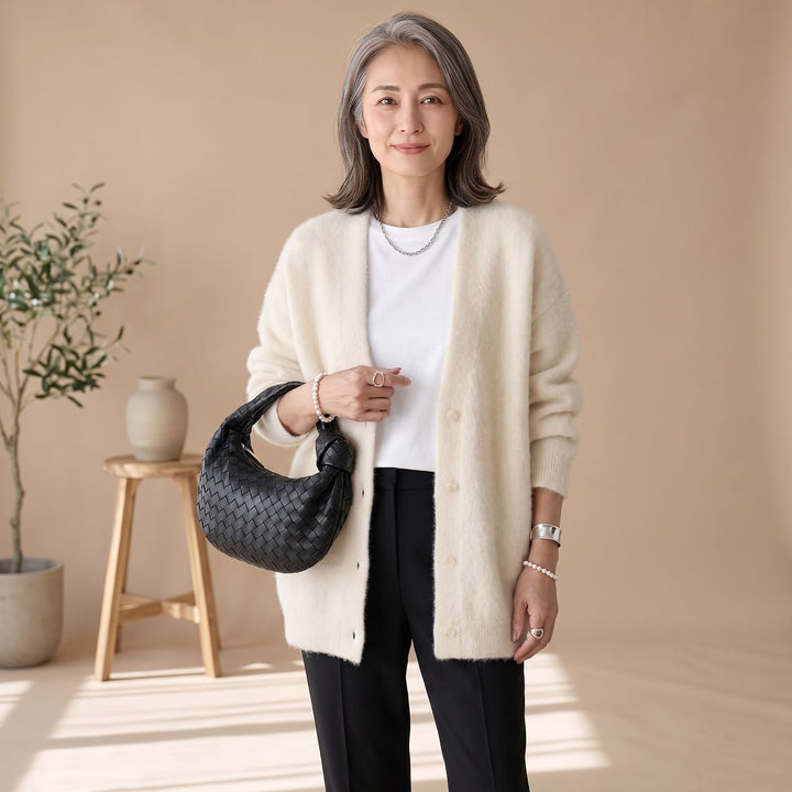 Damen Oversized Strickjacke mit Druckknöpfen Long Sleeve Cardigan