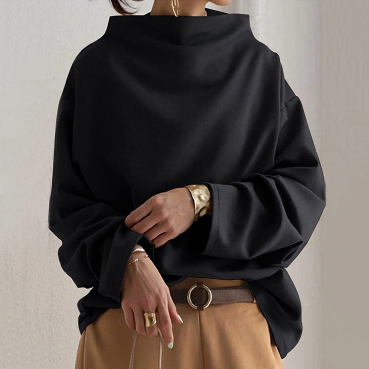 Damen Oversized Strickpullover mit Hochkragen und weitem Schnitt - Schwarz