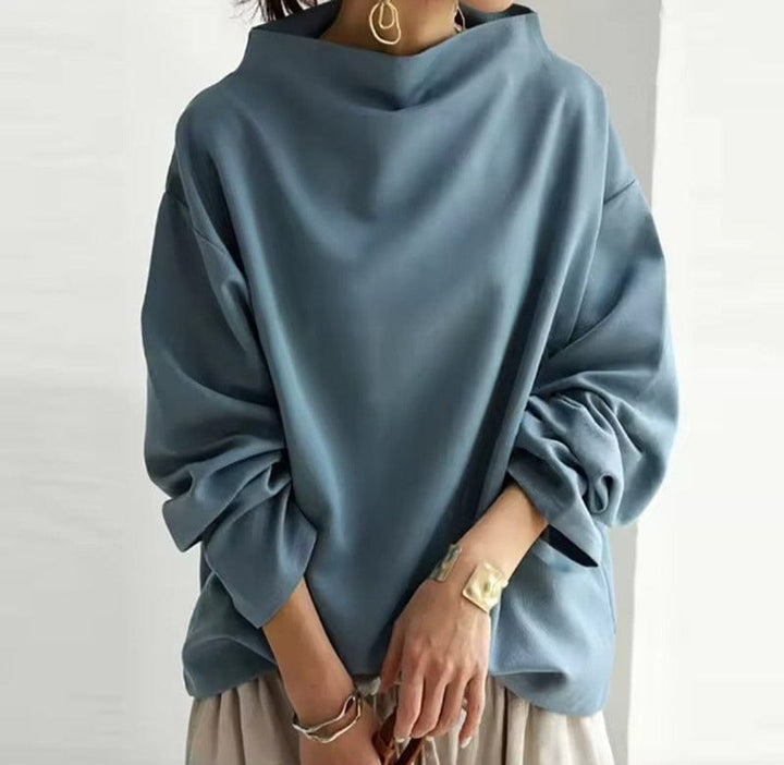Damen Oversized Strickpullover mit Hochkragen und weitem Schnitt - Blau