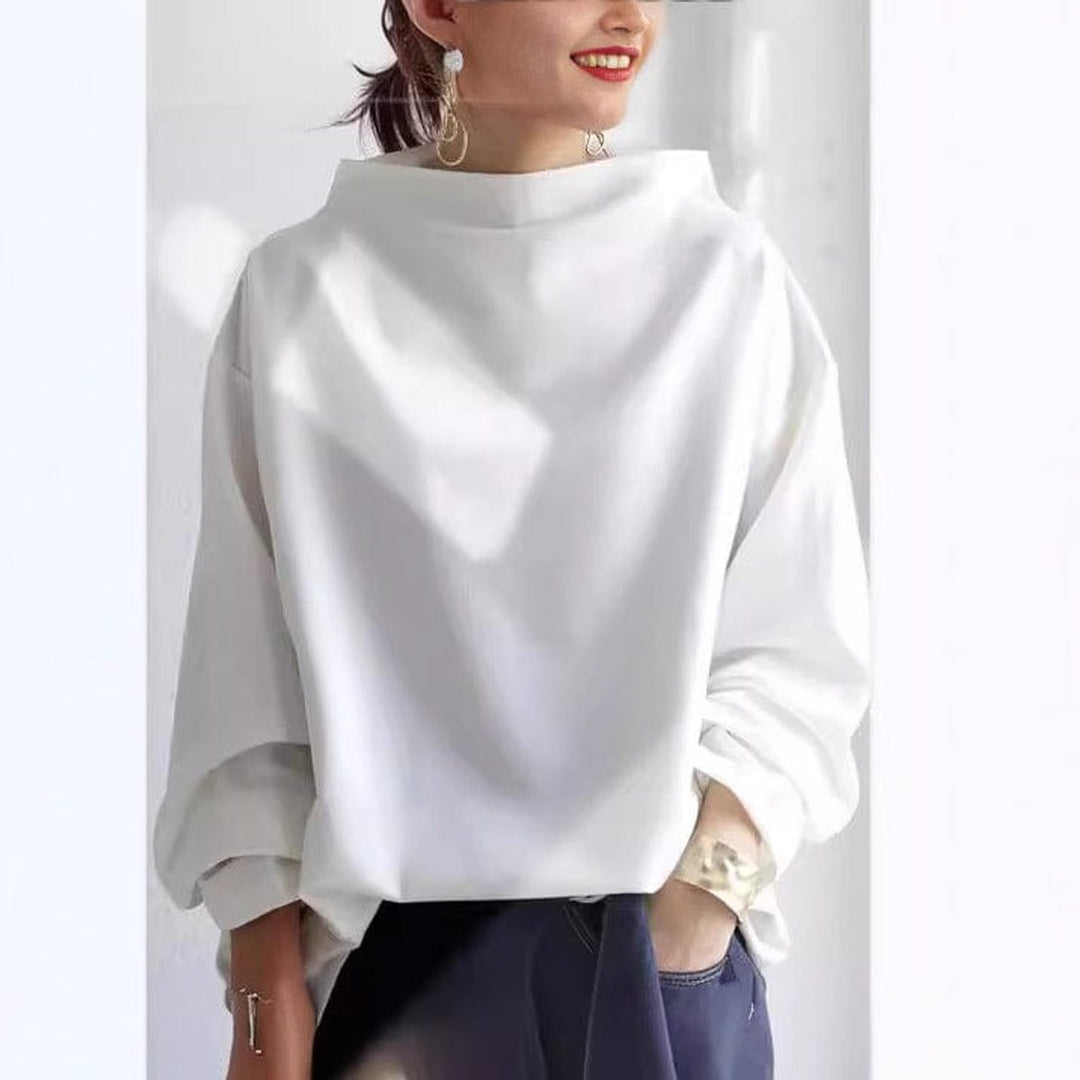 Damen Oversized Strickpullover mit Hochkragen und weitem Schnitt - Weiß