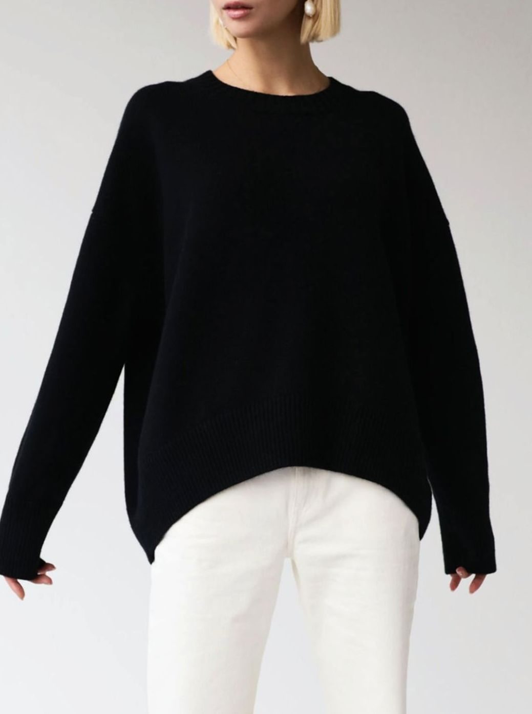 Damen Oversized Strickpullover Rundhals Langarm Lässig
