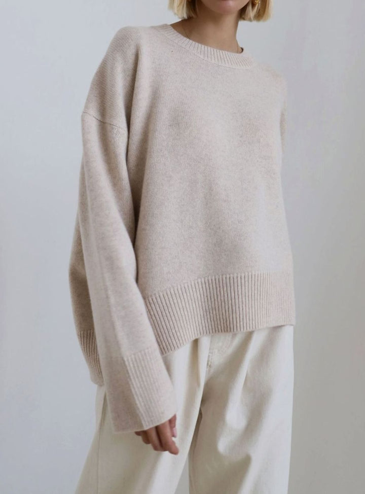 Damen Oversized Strickpullover Rundhals Langarm Lässig - Beige