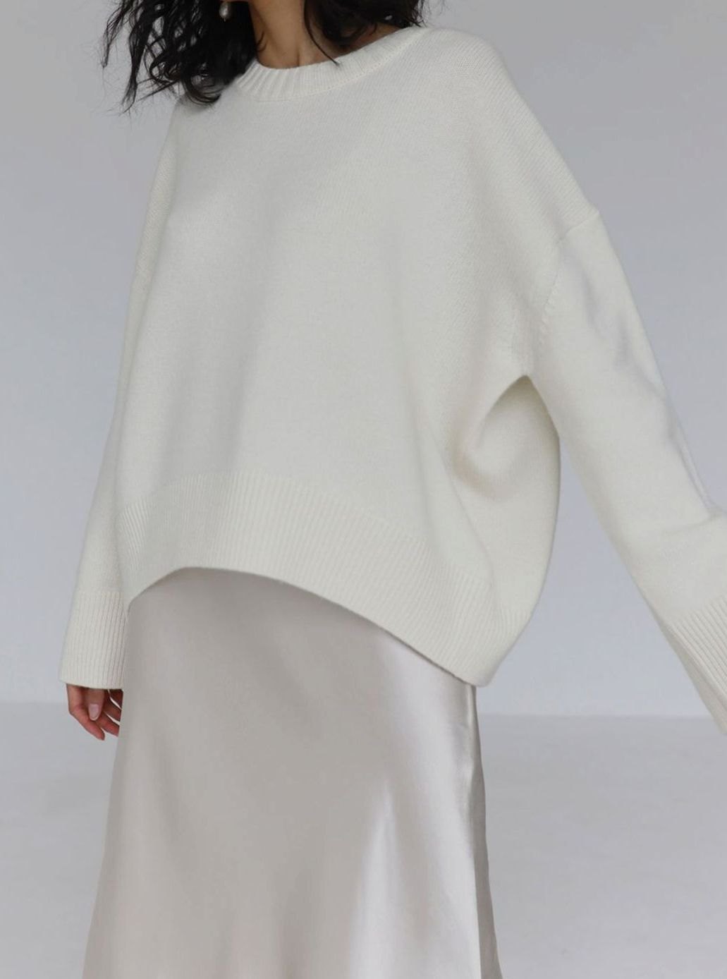 Damen Oversized Strickpullover Rundhals Langarm Lässig - Weiß