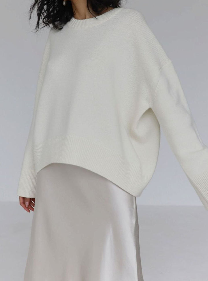 Damen Oversized Strickpullover Rundhals Langarm Lässig - Weiß