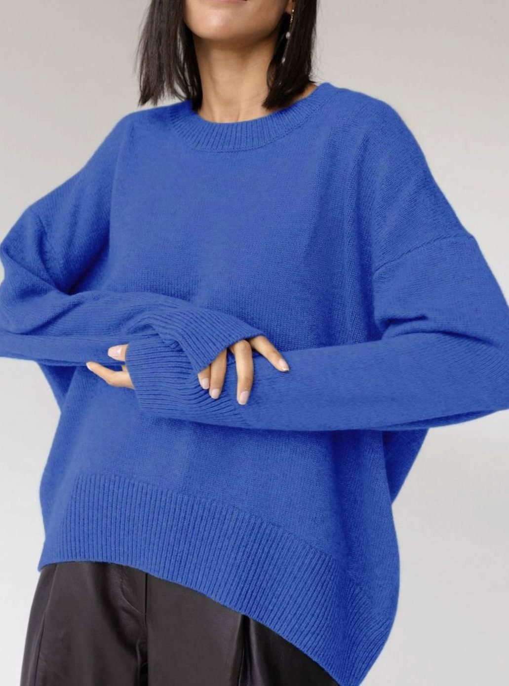Damen Oversized Strickpullover Rundhals Langarm Lässig - Dunkelblau