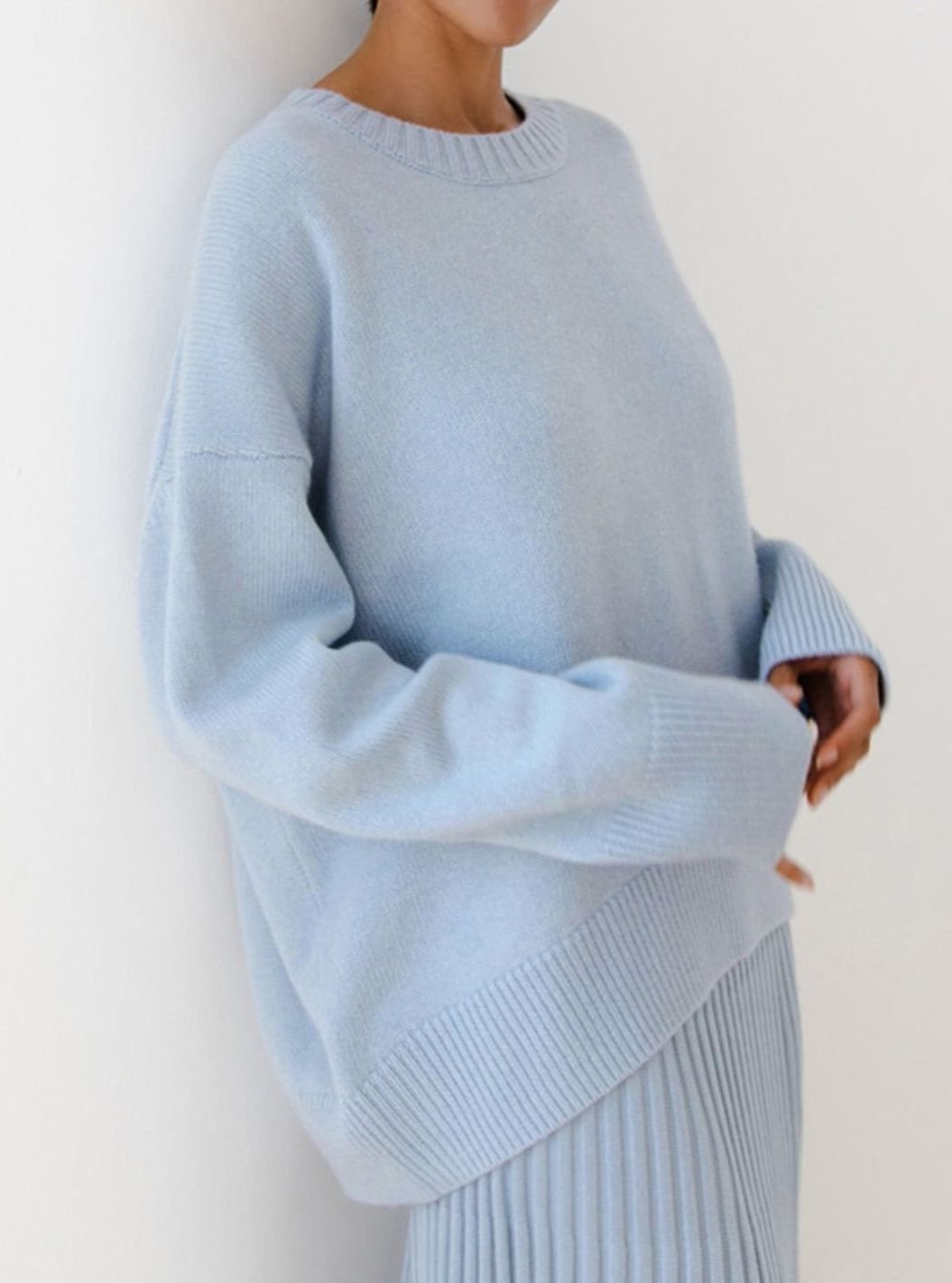 Damen Oversized Strickpullover Rundhals Langarm Lässig