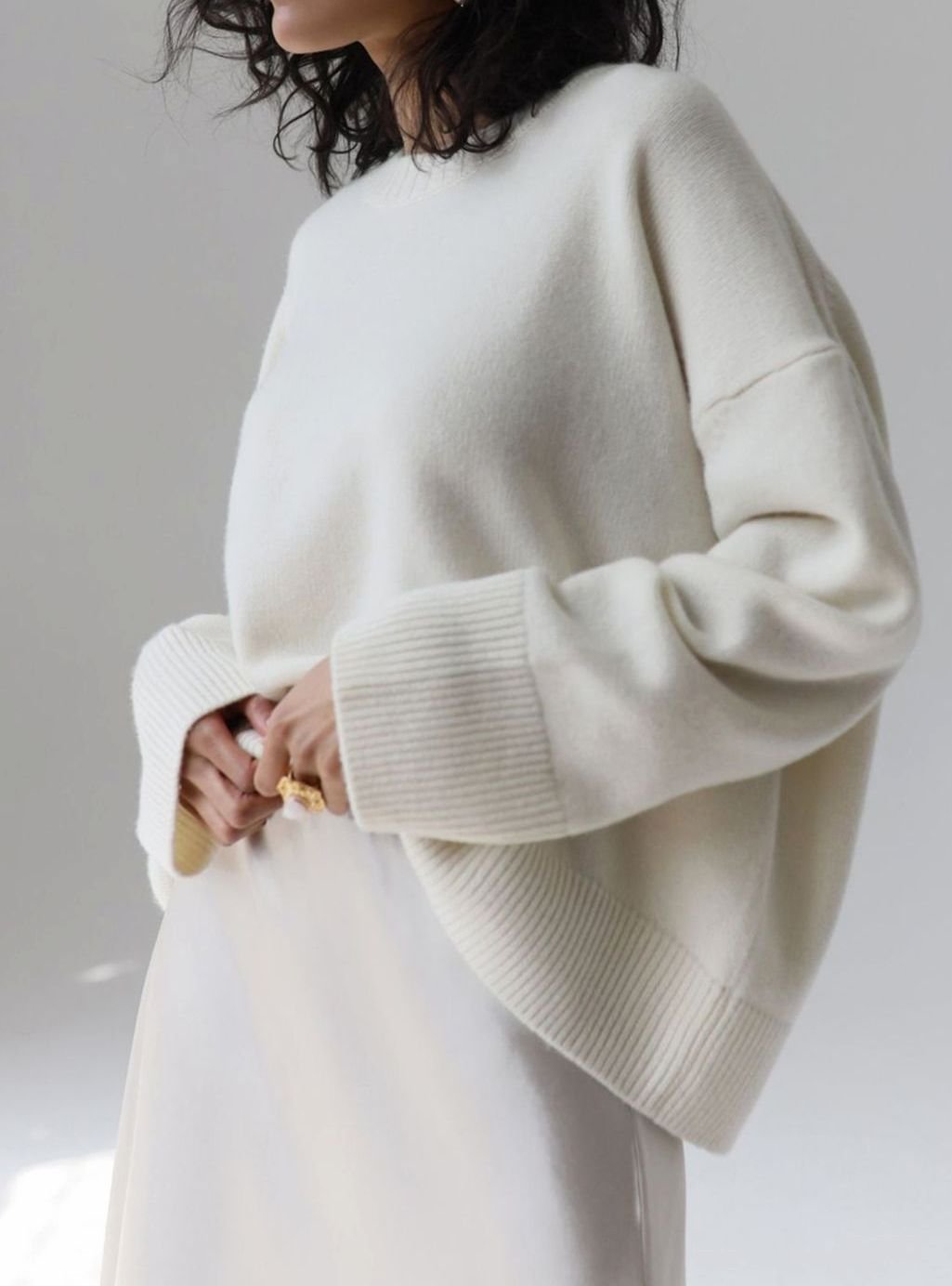 Damen Oversized Strickpullover Rundhals Langarm Lässig