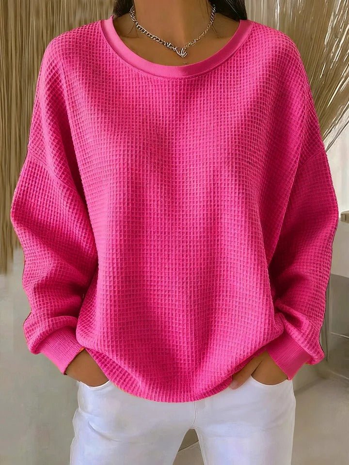 Damen Oversized Strukturstrick Pullover - Fuchsia