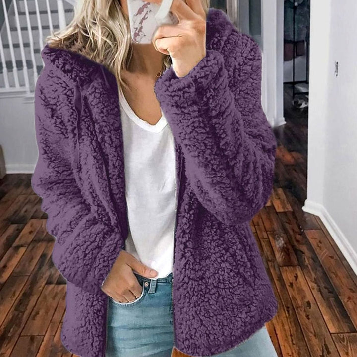 Damen Oversized Teddy-Mantel mit Kapuze und Reißverschluss - Lila