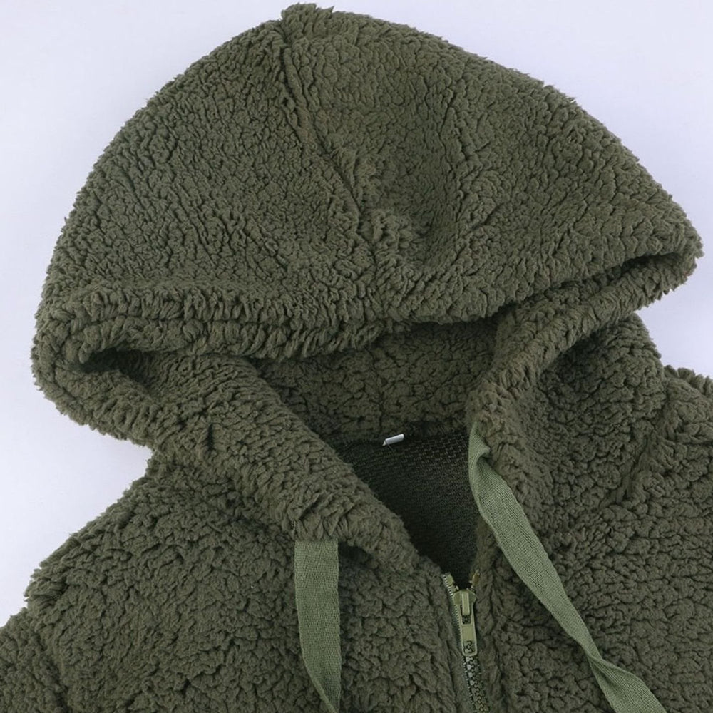 Damen Oversized Teddy-Mantel mit Kapuze und Reißverschluss